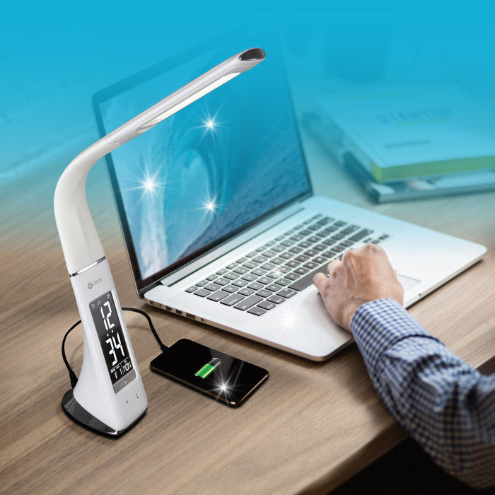 OttLite Thrive LED Sanitizing Desk Lamp with Clock, USB, Touch